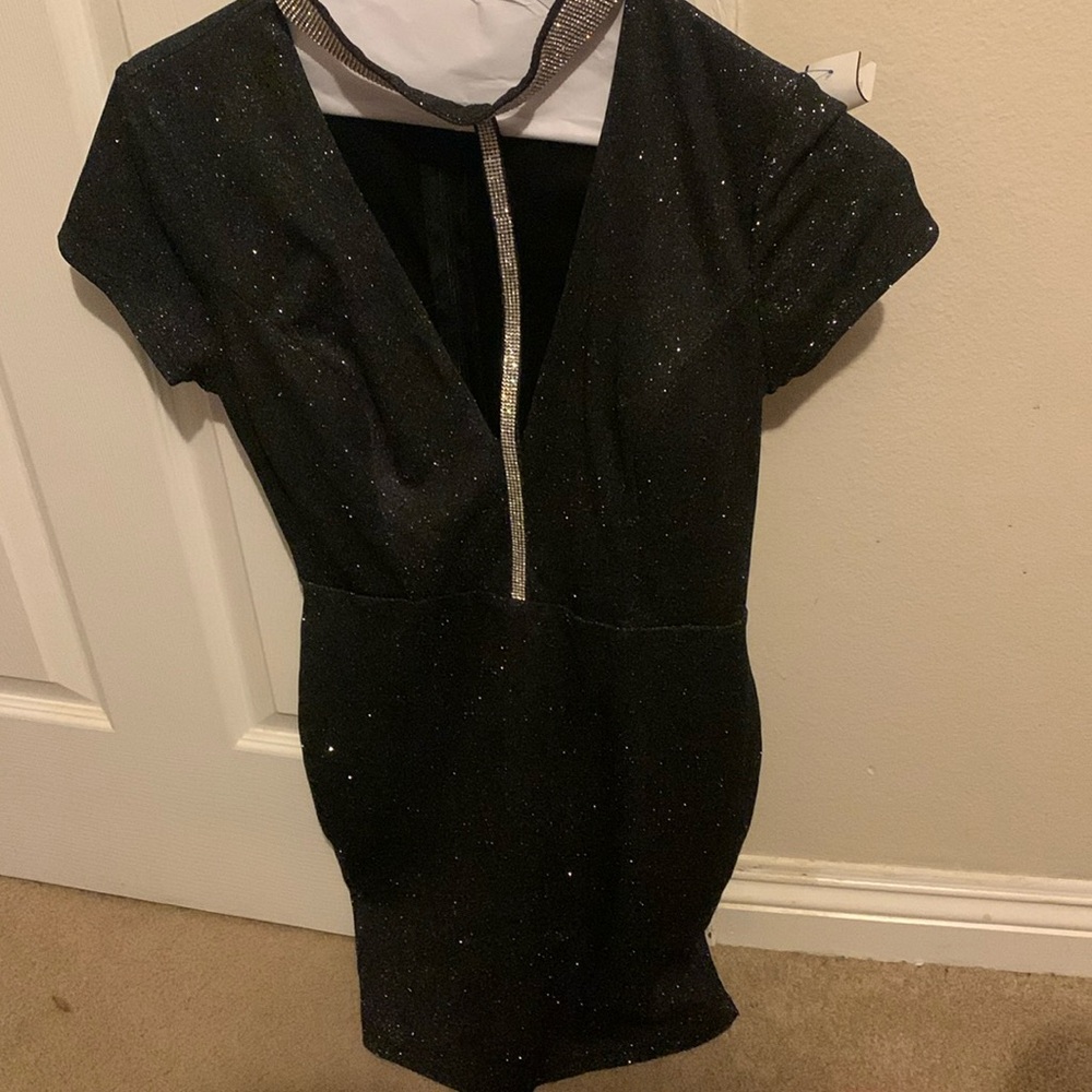 Rhinestones plunge collar dress garment